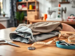 Zbliżenie na miękką tkaninę Tencel o wyraźnym splocie, dotykaną przez osobę w naturalnym, porannym świetle.